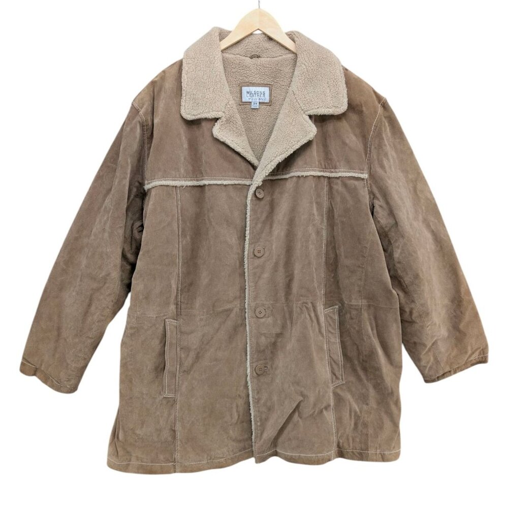 Vtg Wilsons Julian Leather Suede Jacket Mens Tan Sherpa Lined Mid Length Sz 2XL